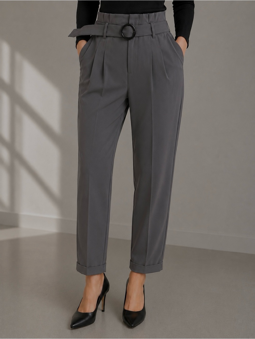 Gray Belted Tailored Trouser | Small